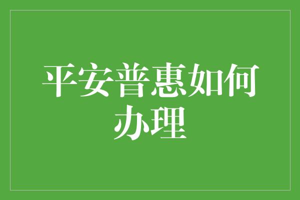 平安普惠如何办理