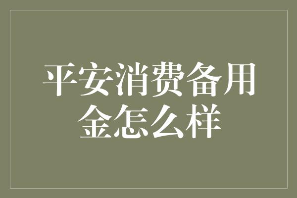 平安消费备用金怎么样