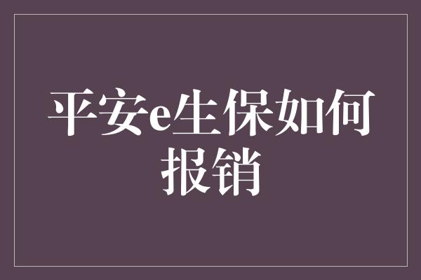 平安e生保如何报销