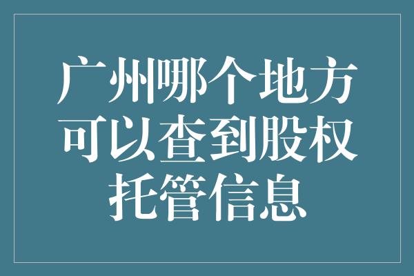 广州哪个地方可以查到股权托管信息