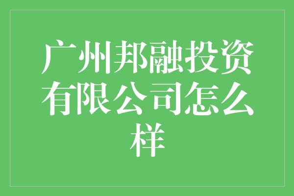 广州邦融投资有限公司怎么样