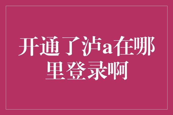 开通了泸a在哪里登录啊