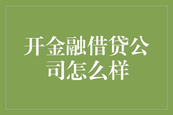 开金融借贷公司怎么样