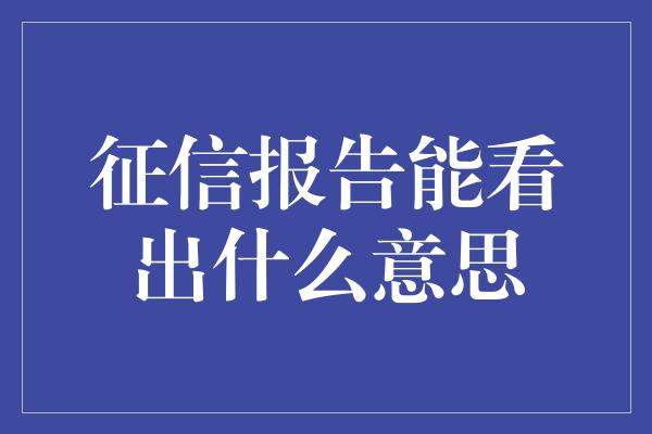 征信报告能看出什么意思