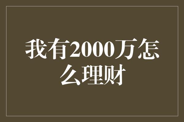 我有2000万怎么理财