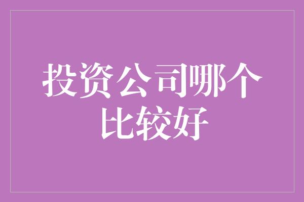 投资公司哪个比较好