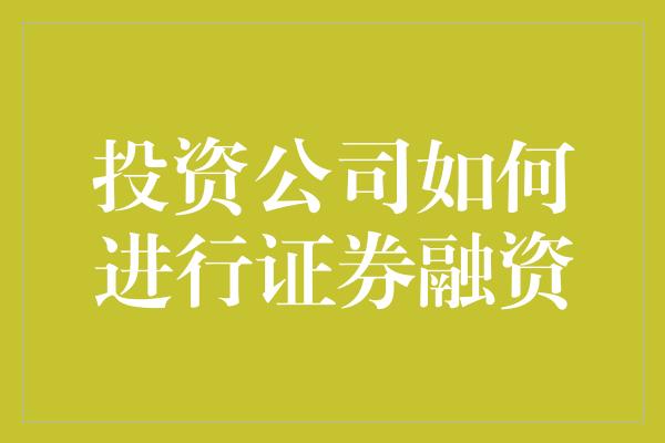 投资公司如何进行证券融资