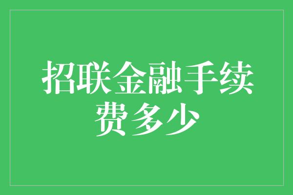 招联金融手续费多少