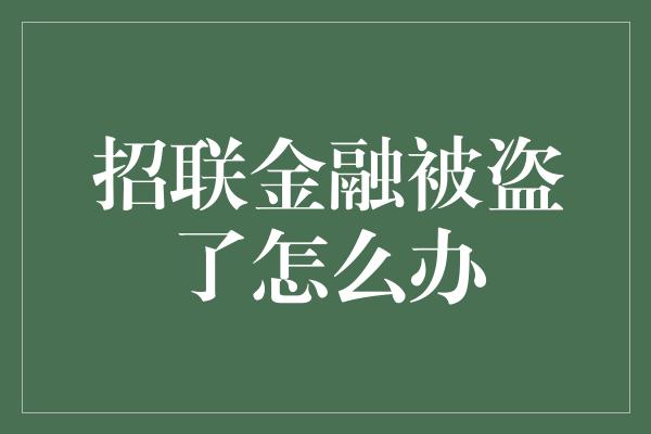 招联金融被盗了怎么办