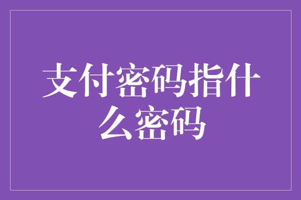 支付密码指什么密码