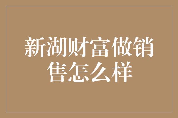 新湖财富做销售怎么样