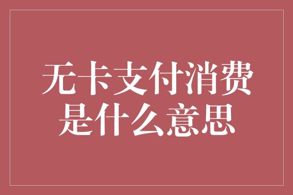 无卡支付消费是什么意思