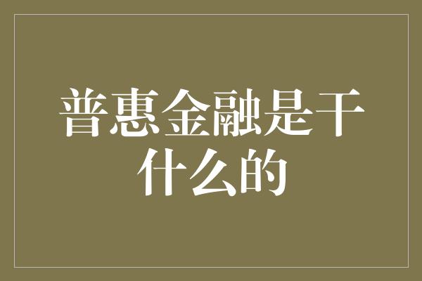 普惠金融是干什么的