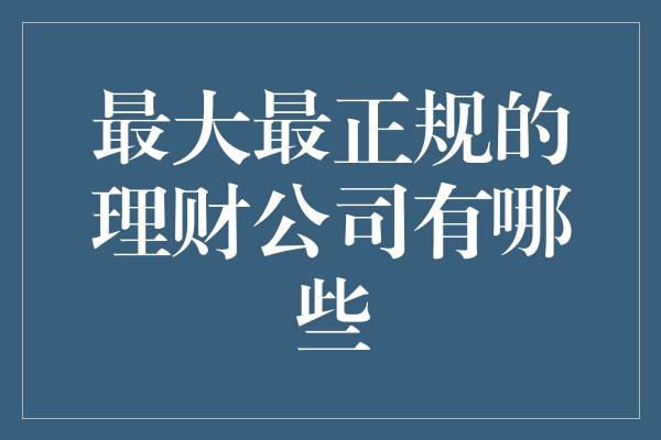 最大最正规的理财公司有哪些