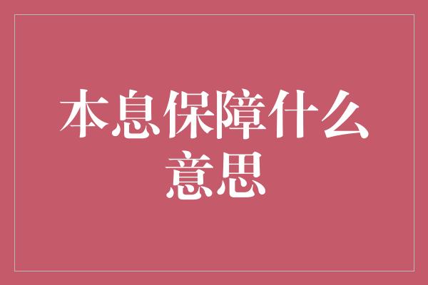 本息保障什么意思