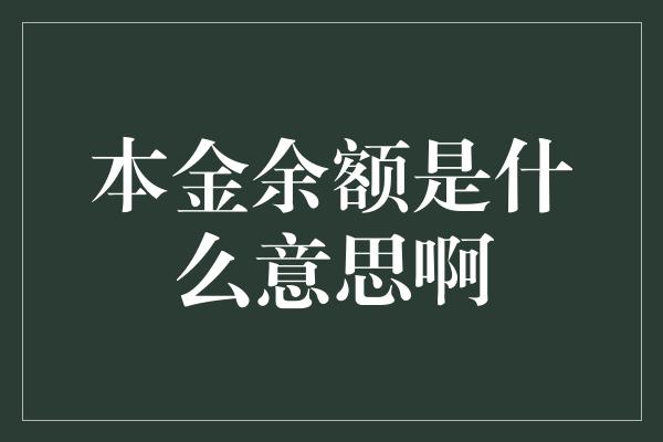 本金余额是什么意思啊