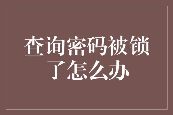 查询密码被锁了怎么办