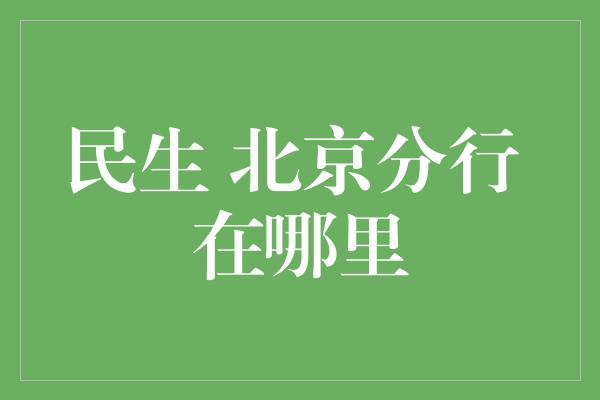 民生 北京分行 在哪里