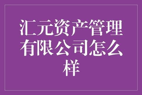 汇元资产管理有限公司怎么样