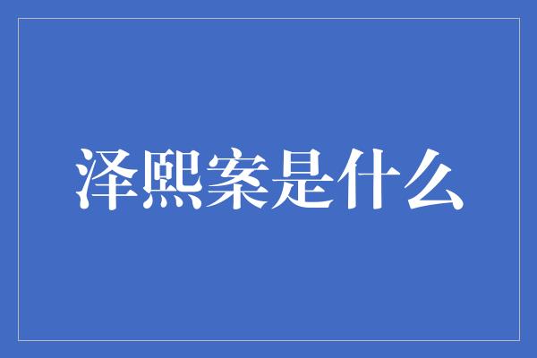 泽熙案是什么