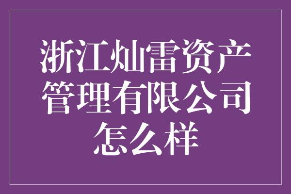 浙江灿雷资产管理有限公司怎么样