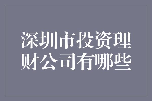 深圳市投资理财公司有哪些