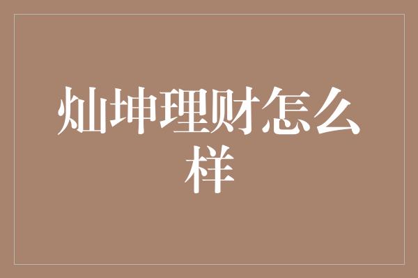 灿坤理财怎么样