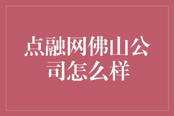 点融网佛山公司怎么样