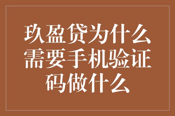 玖盈贷为什么需要手机验证码做什么