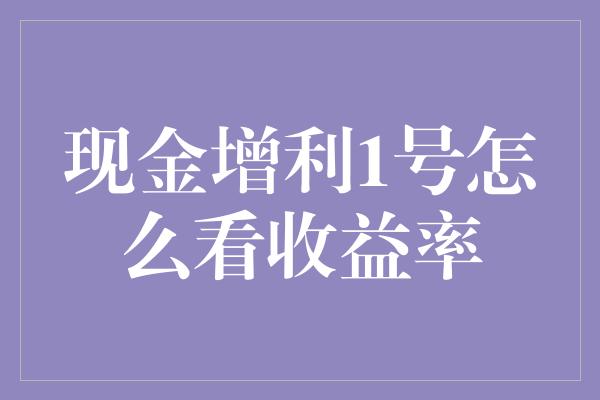 现金增利1号怎么看收益率