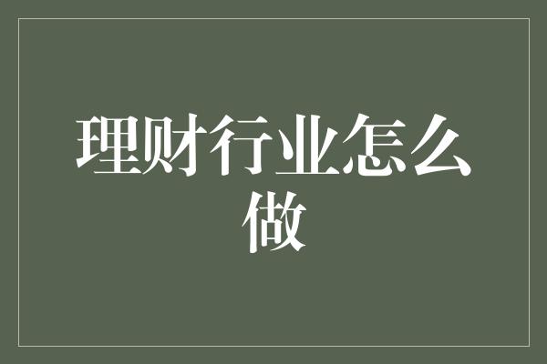 理财行业怎么做