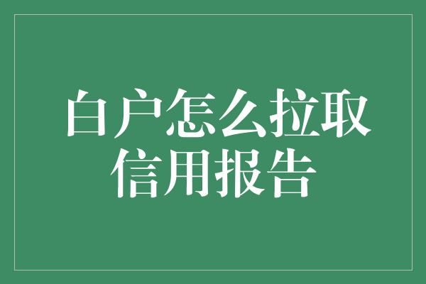 白户怎么拉取信用报告