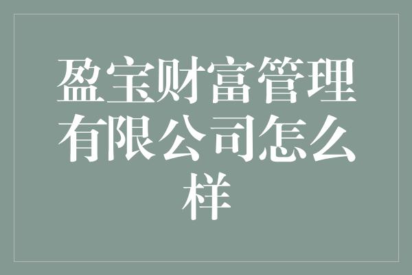 盈宝财富管理有限公司怎么样