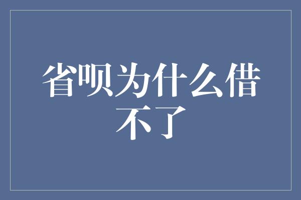 省呗为什么借不了