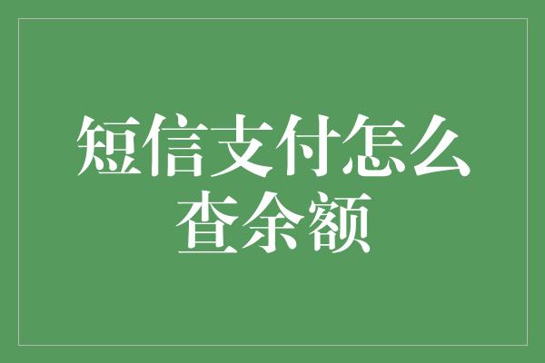 短信支付怎么查余额