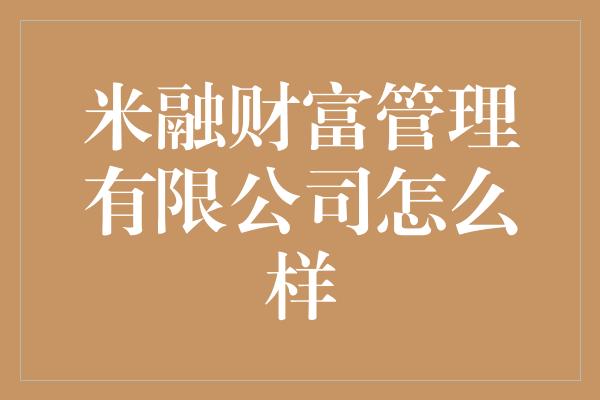 米融财富管理有限公司怎么样