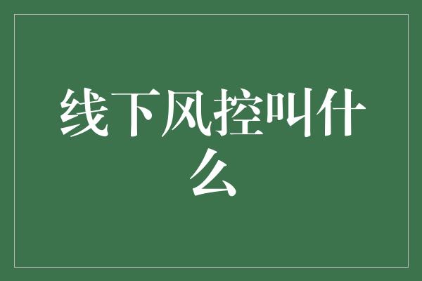 线下风控叫什么