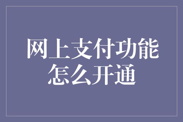 网上支付功能怎么开通