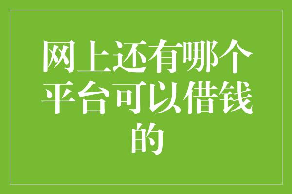 网上还有哪个平台可以借钱的