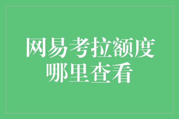 网易考拉额度哪里查看