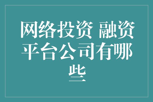 网络投资 融资平台公司有哪些