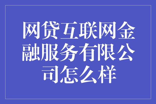 网贷互联网金融服务有限公司怎么样