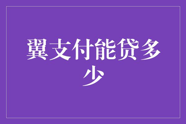 翼支付能贷多少