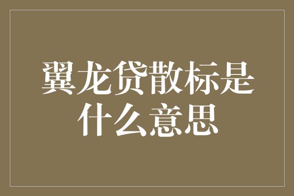 翼龙贷散标是什么意思