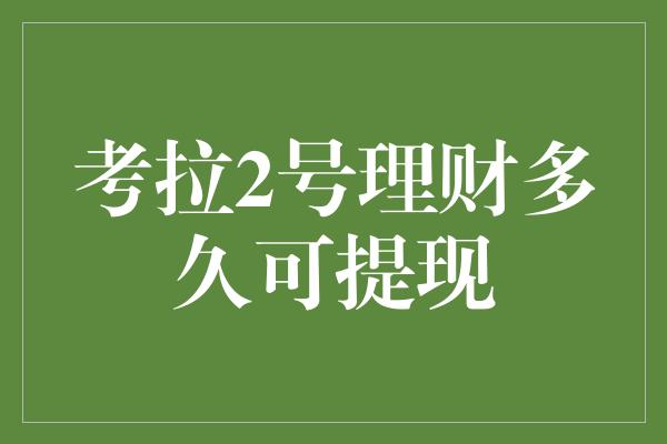 考拉2号理财多久可提现