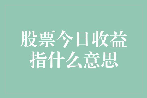 股票今日收益指什么意思