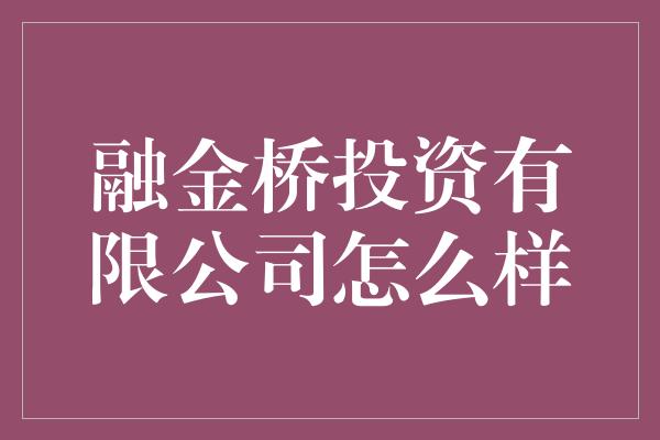 融金桥投资有限公司怎么样