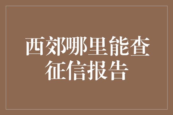 西郊哪里能查征信报告