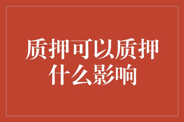 质押可以质押什么影响