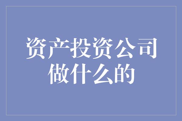 资产投资公司做什么的